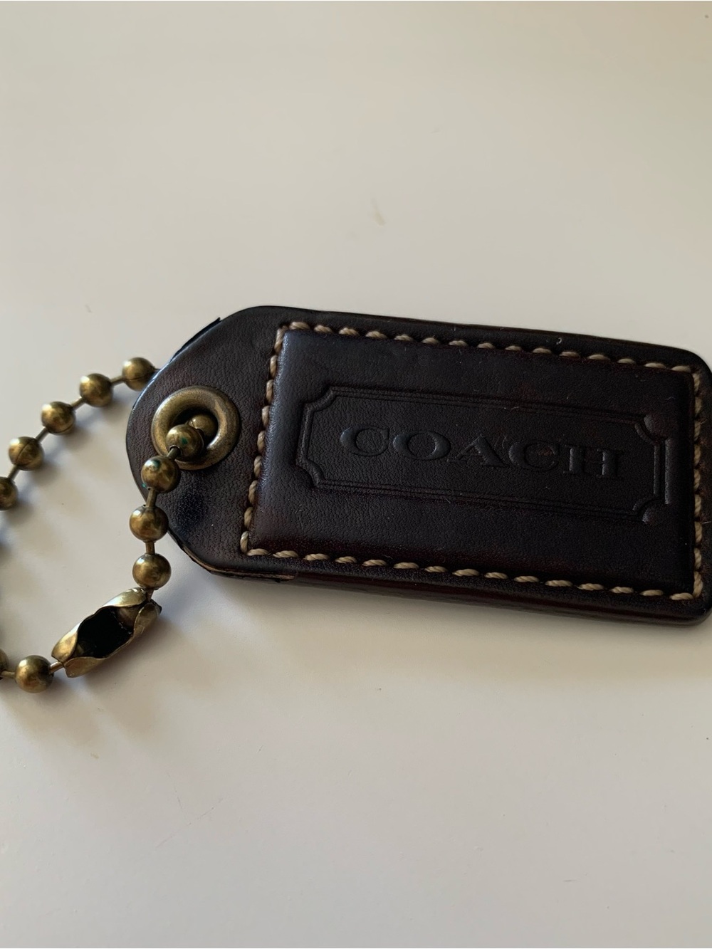 Coach | VINTAGE Dark Brown Leather Hangtag with Brass Bead Chain
